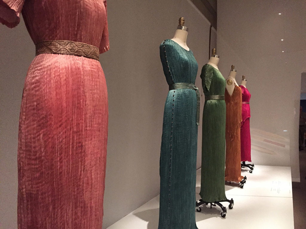 In one of my own photos, an array of gem-colored dresses in hand-dyed silk.