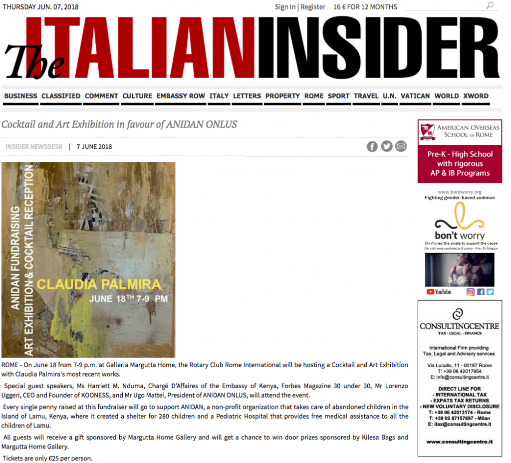 Italian Insider: Cocktail and Exhibition in Favor of ANIDAN Onlus