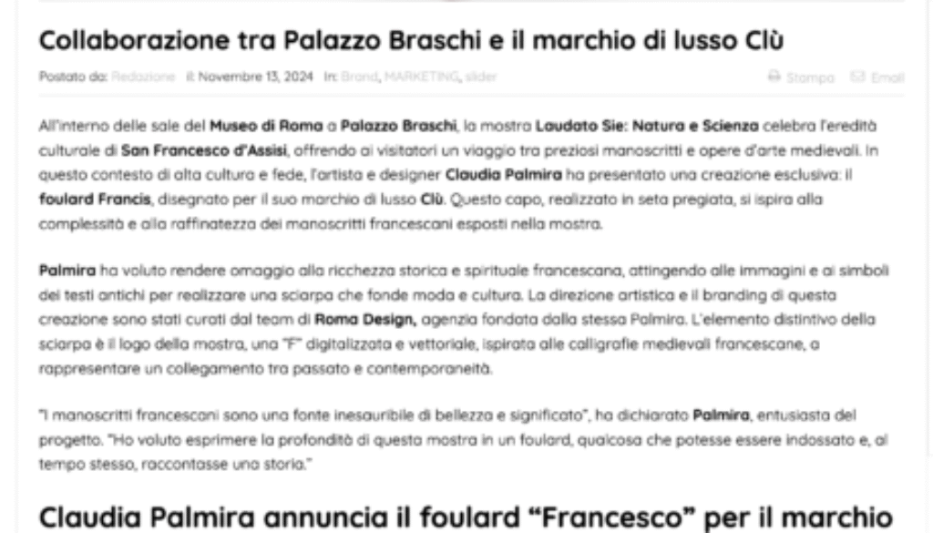 11132024Collaborazione tra Palazzo Braschi e il marchio di lusso Clù_ - www.uominiedonnecomunicazione.com